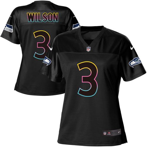 Nike Seahawks #3 Russell Wilson Black Women's NFL Fashion Game Jersey